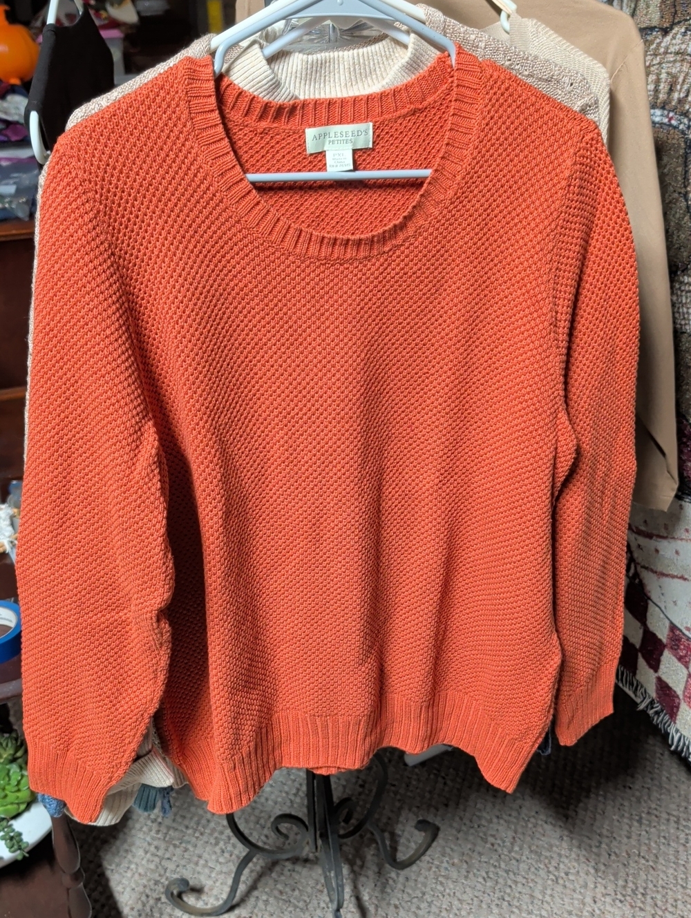 Appleseed's Rust Orange Crewneck Textured Knit Sweater
